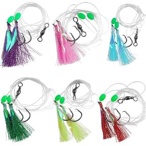 Bait Rigs Set, Fishing Bait Rigs, Fishing Rigs with Sharp Circle Hooks Fish Skin Glow Beads Saltwater Bottom Fishing Rigs Rock Cod Rigs for Rockfish Lingcod Sea Bass