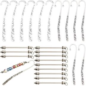 12 PCS IDEDMARKS DIY Metal Bar Bar Bar Mongmark for Beads Metal Borkmark Hairpin Hook Carved Antique Vintage Gift for Book Book Student Teacher Supplies (Silver)