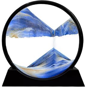 Laenshi Moving Sand Art Picture Round Glass Moving Sand Art Liquid Motion 3D Seal Sea Sandscapes in Motion for Come Constaring Toys Decor Office Office Home (Blue ، 7 ")