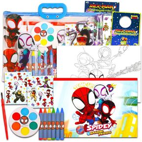 Spidey and His Amazing Friends Drawing and Painting Set for Boys - Spidey Gift Bundle with Coloring Book, Coloring Utensils, Watercolor Paints, Stickers, and More | Spiderman Crafts for Kids