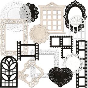 4 Packs Vintage Scrapbook Cutout Doily Paper Window Frame Decorative Paper Camera Film Deco Paper for Card Making DIY Photo Album Notebook Scrapbooking Handmade Arts and Crafts (Silence)