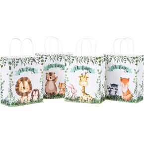Wrapaholic 12 Pack Medium Baby Kraft Paper Paper Acags - 8 "× 4" × 10 " - Animal Animal و Oh Baby Lettering Design for Baby Shower ، Holiday ، Wroom Glud Wrap