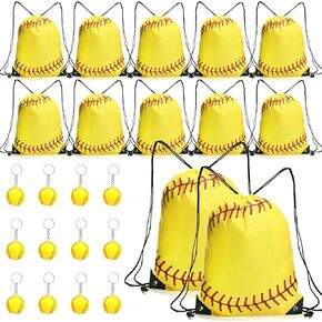 Frasonary 24 PCS Softball Party Favors 12 أكياس الرباط للكرة اللينة 12 سلسلة مفاتيح 17 بوصة ملهمة على ظهره للظهر لتوفيات حفلات عيد الميلاد الرياضية