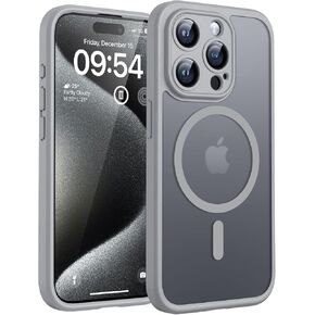 TOCOL Magnetic for iPhone 15 Pro Max Case, Upgraded Full Camera Protection, Compatible with Magsafe, Drop Protection, Translucent Matte Back Bumper Phone Cover 6.7-Inch（Titan Gray）