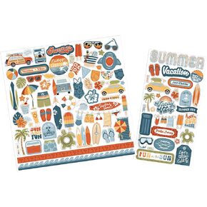 ملصقات شاطئية لـ Scrapbooking - ملصقات سجل القصاصات الشاطئية - الكلمات الصيفية ، ملابس السباحة ، تصميم موضوع السفر الاستوائي - زخارف العطلات لخلاصات القصاصات ، ألبوم الصور ، مركبة DIY ، مجلة - 2 عناصر
