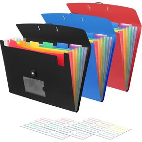 3 Pack 7 Pocket Accordian File ، مجلد الملفات المتوسع مع الملصقات ، مجلد ملفات قابلة للتوسيع من البلاستيك لأوراق الحروف A4