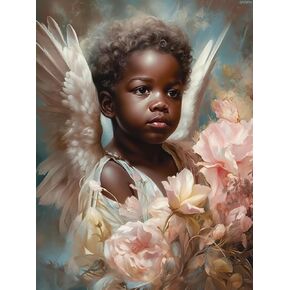 Qazwsx Angel Black Boy with Angel Wings African American Artrict Boy ، 5D Adult Diamond Art ، DIY Diamond Art Painting Kits for Decor Canvas 12x16inch ، 30x40cm