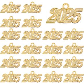 20 PCS 2025 سحر السحر 2025 سحر خطاب Mini Mini Making Signet Charms Accessories صياغة الحفلات الحفلات لعام رأس السنة الجديدة صنع المجوهرات لصنع شرابة DIY (الذهب)