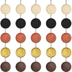 25Pcs Round Wooden Pendant Trays Bezel,5 Colors Blanks Round Wood Cabochon Pendant Trays Bezel Pendant Trays Bezel Pendant Blanks for Crafting DIY Brides Photo Pendants(0.98inch Inner Diameter)