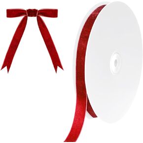 Red Velvet Ribbon 1/2inch 25 ياردة ، وجه واحد لزخارف إكليل شجرة عيد الميلاد ، الجوارب ، صنع القوس ، باقة الزهور ، الحلي اليدوية المصنوعة يدويًا غلاف هدية
