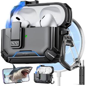 Inesore Compatible with AirPods Pro 2nd/1st Generation Case Cover with Phone Stand & Cleaning Kit,Compatible with Magsafe,Magnetic Automatic Lock for for iPod Pro Charging Case(USB-C/Lightning Cable)