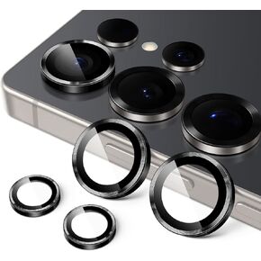 JETech Camera Lens Protector for Samsung Galaxy S25 Ultra 5G, 9H Tempered Glass Metal Individual Ring Cover, Easy Installation Tray, HD Clear, 1 Set (Black)