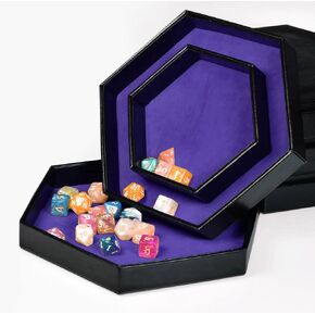 DND DICE TRAINY - 2 في 1 صينية متداول وتخزين سداسية ، مادة جلدية فو ، لون أحمر ، متوافق مع D&D ، MTG ، DICE ARANEA