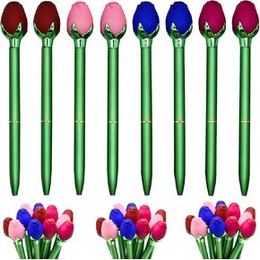 Maydahui 24 PCS روز روز زهرة الحبر القلم الجدة الزهور الأقلام القابلة للسحب القلم المعدني 4 ألوان الحبر الأسود لعيد حفل زفاف المكتب المنزلي المدرسي