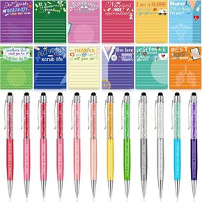 ESTUNE 24 PCS Funny Nurse Swatepads with أقوال نقاط الذروة ، هدايا التقدير الممرضة الممرضة الملاحظات اللزجة قلم مجموعة الكريستال القلم لإجراء قائمة الملهمة الملهمة للهدايا الطبية اللوازم المكتبية