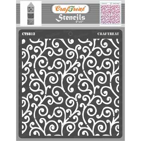 CrafTreat Reusable Swirl Pattern Stencils for Painting on Wood, Wall, Tile, Canvas, Paper, Fabric and Floor - Swirly Swirl Stencil - 6x6 Inches - DIY Art and Craft Stencils Pattern for Painting