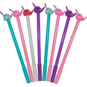Maydahui 28 PCS Narwhal Whale على شكل كرة أسطوانة لطيف Kawaii Pen Pen ملون Pen الحبر الأسود هلام لمكتب قرطاسية المدارس الحفلات
