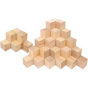 64 PCS Premium 2 بوصة مكعبات خشبية ، مكعبات خشب الصنوبر الطبيعية للحرف ، كتل خشبية جاهزة لمشاريع DIY الفنية-الإبداع غير المتواصل مع كتل خشبية فارغة