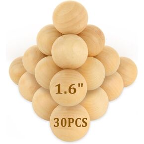 Acrux7 30 Pack 1.6 Inch Round Wood Balls for Crafting 40mm Unfinished Wooden Balls, Natural Hardwood Craft Ball, Small Wood Spheres for DIY Projects, Painting, Home Decor, Christmas Ornament Garlands
