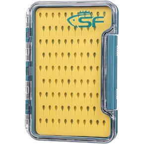 SF Slim Fly Fishing Box Thin Trout Flies Storage Box Plastic Clear Lid Yellow Silicone Waterproof Fly Fishing Box Small