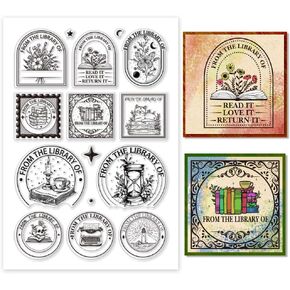 PH PandaHall from The Library of Clear Stamp Personalized Book Silicone Stamp Bookshelf Rubber Stamp Reading Transparent Stamp for Library Cards Making Scrapbooking Photo Album Decor 6.2x4.3 Inch