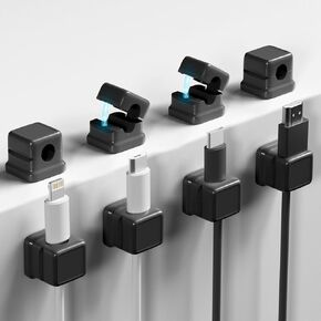 8 Pack Cord Organizer, Magnetic Cable Clips, Adhesive Cable Clips, Adjustable Stretch Cord Holder Clips, Charging Cord Organizer, Stable Fix Cable Management for Desk, Nightstand (Black)