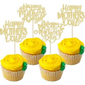 ephlyn 24pcs سعيد الأم أمهات كب كيك أعلى القبعات أمي كب كيك تختار الحب لوازم الديكور كعكة الأم لزخارف الحفلات عيد الأم لوازم الذهب الوردي