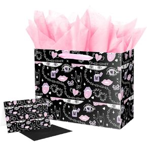حقيبة هدايا ysmile goth الوردي مع ورق الأنسجة للنساء فتاة 12.6 "عيد ميلاد