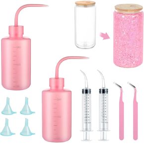 10 Pcs Snow Globe Tumbler Supplies for Glitter, Snow Globe Tumbler Kit with Bent Syringe, Tweezers, Small Funnel Squeeze Bottle - DIY Glass Cups Supplies for Glitter Snowglobe Tumbler Craft Cup Making