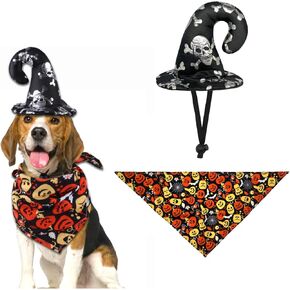 أزياء الكلاب الهالوين ، قبعة الهالوين القابلة للتعديل و Bandana وشاح للكلب ، مضحك أليف هالوين حفلة (أسود)