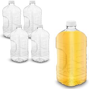 MT Products 64 oz Empty Clear PET Plastic Juice Bottles with Tamper Evident Caps Set of 4 Bottles and 4 Caps - Made in The USA