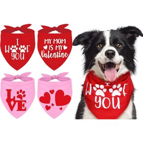 Whaline 4 Pack Valentine Day Pet Bandanas Red Pink Triangle Triangle Dagg Darf Prints Dog Pibs Heart Love Pattern Petcerchief for small mediure اطلب من الكلب الأليف الكلب الزفاف.