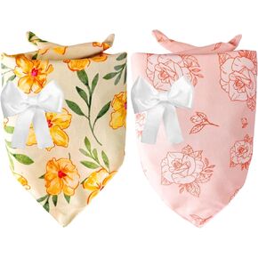 2Pcs Spring Dog Bandanas Girl, Reversible Heart Triangle Scarf for Dogs Premium Durable Fabric with Adjustable Neck Fit for Pets Cat Boy