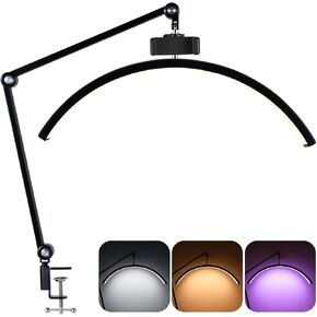 Bestauty Portable Half Moon Desk Lamp with Phone Holder, 22inch Table Light White Light Yellow Light Purple Light, 7 Lighting Modes, Temperature Sensing Shell for Live Streaming Reading Add Atmosphere