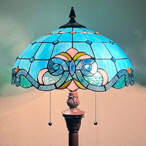 Tiffany Floor Lamp for Living Room,16 inch Blue Stained Glass Tall Standing Pole Lamp for Reading,Antique Style Floor Light for Bedroom Office