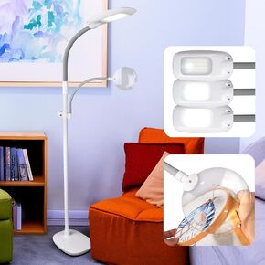 مصباح أرضي LED Ottlite مع مكبّر من الدرجة البصرية - تقنية LED Clearsun - 3 إعدادات السطوع ، والذراع القابل للتعديل والضوابط الحساسة لللمس - رائع لطاولة الخياطة ، الصياغة ، المنزل والمكتب