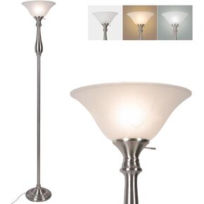 Floor Lamp, Bedroom with Alabaster Glass Shade Vertical Reading Light, 71 "Tall Light, Elegant Corner Light - Living Room Floor Light - Office Vertical Light (Sand Nickel)