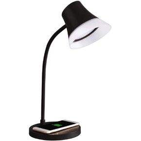 OttLite Shine LED Desk Lamp with Qi Wireless Charging and 2.1A USB Charging Port, Black
