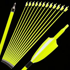 ZSHJGJR 30inch Archery Carbon Arrows Fluorescent Targeting Practice Hunting Arrows with Removable Tip 3"Turkey Feather Spine 500 for Compound & Recurve &Traditional Bow 6/12pcs