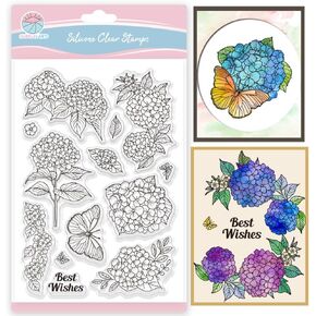 GLOBLELAND Hydrangea Clear Stamps Flowers Butterfly Silicone Clear Stamp Seals Transparent Stamps for DIY Scrapbooking Cards Making Photo Album Journal