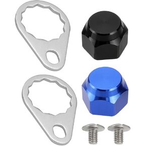 eMagTech 2Pcs Fishing Reel Screws Nut Cap M7 Metal Fishing Reel Handle Screw Cap Crank Nuts Locking Plate DIY Fishing Accessories for Left Right Hand, Black&Blue