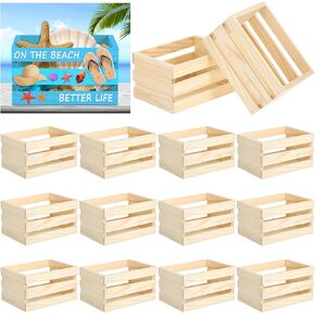 12PCS Decorative Wood Crates Nesting Storage Container,5" Farmhouse Decorative DIY Wooden Storage Boxes, Rustic Wooden Crates for Storage Display