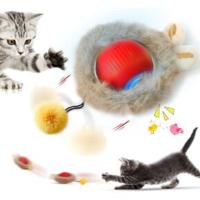 لعبة ألعاب القطط التفاعلية للقطط الداخلية ، لعبة Tail 2.0 Cat Toy للوطن المملّة للبالغين ، كرة متداولة أوتوماتيكية للسيليكون مع 3 أوضاع ضوئية و DIY و CHIRP