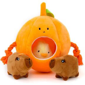 MewaJump Small Dog Toys, Pumpkin and Animal Crinkle Plush Stuffed Dog Toy, Hide and Seek Squeaky Dog Plush Toys, Small Puppy Cat Toy Set Keep Them Busy