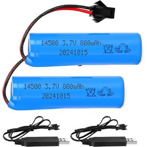2 حزمة 3.7 فولت 800mAh بطاريات LI-ION القابلة لإعادة الشحن مع 2 كبلات USB ، وتفريغ 2.5A العالي لقوارب شاحنات سيارات RC ، SM-2P FITS DE35 TB202