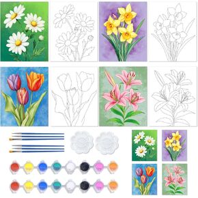 ACRNIGHEET 4 Pack Pre Drawn Canvas to Paint for Adults Halloween Sip and Paint Kit Party Supplies Couples Painting Kit Date Night Canvas Painting Kit Stretched Canvas for Painting 8 x 10 Inch