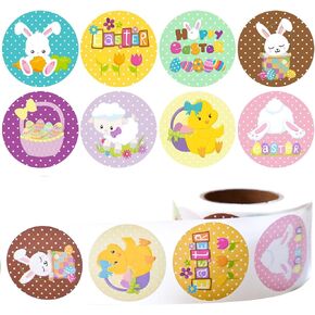 500pcs ملصقات Happy Easter Round Happy ، 8 تصاميم لطيفة لفة لفة أرنب بيض كتكوت مظروف لاصق لعيد الفصح هدية هدية.