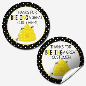 Thanks For Being A Great Customer Bumble Bee Thank You Appreciation Sticker Labels for Small Businesses, 60 1.5" Circle Stickers by AmandaCreation, Great for Envelopes, Postcards, Direct Mail, & More!