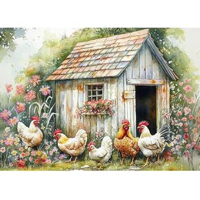 CEOVR Chicken Coop Diamond Art Kits for Adults, Farm Diamond Painting Dots DIY Gem Art, Adult Crafts Kits Wall Decor for Home Office 12x16in