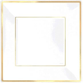 Elegant Square Plastic Plates with Gold Trim - 7.25" (Pack of 8) - Premium White Dinnerware - Perfect for Buffets, Parties, and Special Occasions